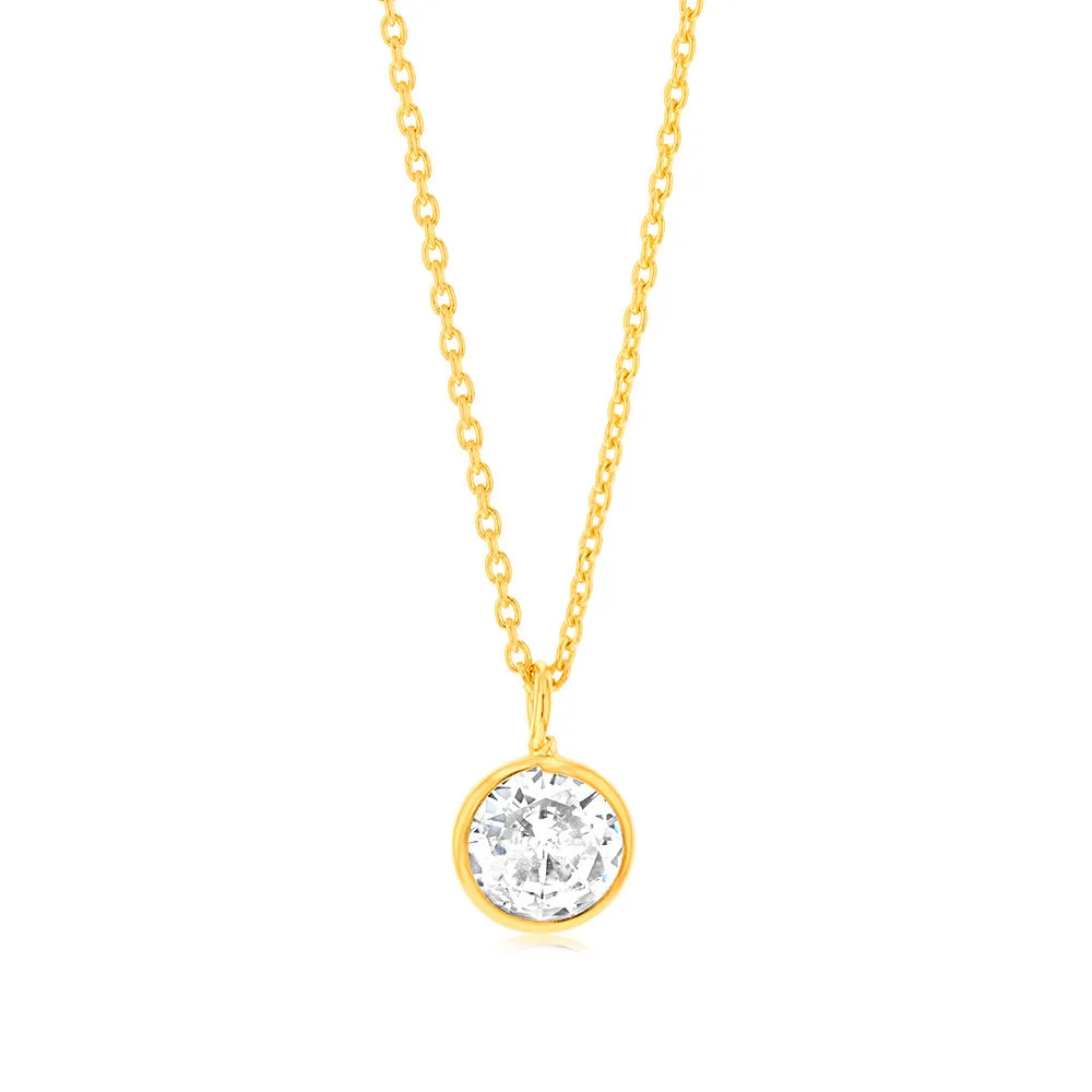 Sterling Silver Gold Plated Round Zirconia Pendant On Chain Shiels