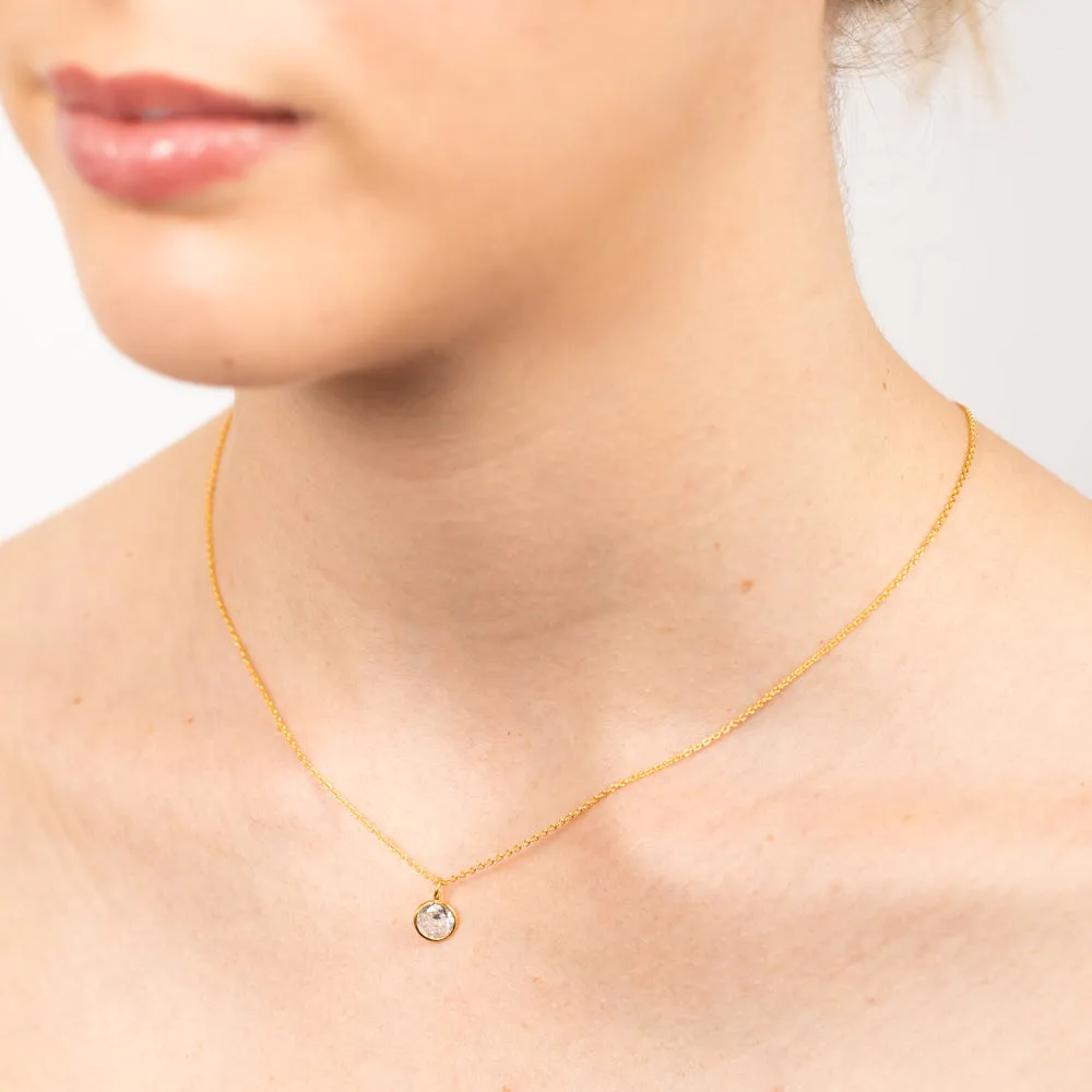 Sterling Silver Gold Plated Round Zirconia Pendant On Chain Shiels
