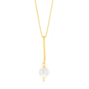 Sterling Silver Gold Plated Synthetic Pearl Pendant On 42 3cm Chain Shiels