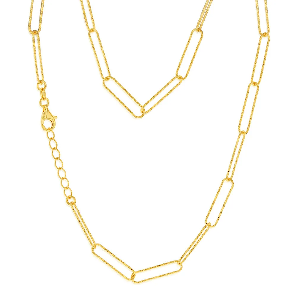 Sterling Silver Gold Plated Textured Paperclip 42cm Chain Shiels