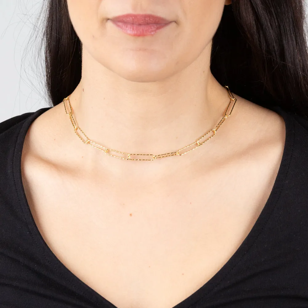 Sterling Silver Gold Plated Textured Paperclip 42cm Chain Shiels