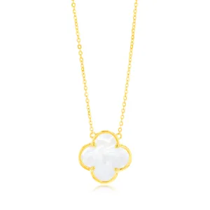 Sterling Silver Gold Plated White Shell Pearl Four Leaf Clover Pendant On Chain Shiels