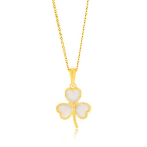 Sterling Silver Gold Plated White Shell Pearl Three Clover Pendant Shiels
