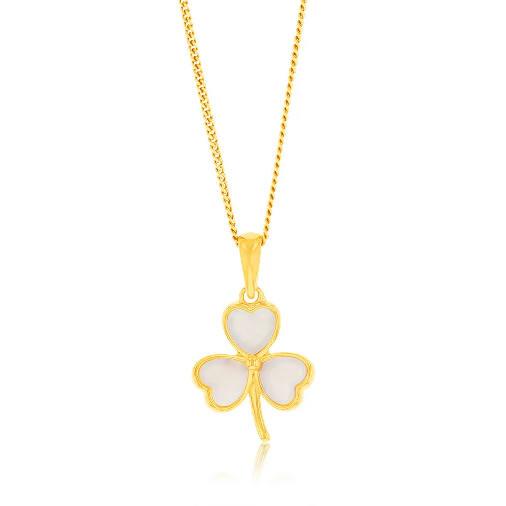 Sterling Silver Gold Plated White Shell Pearl Three Clover Pendant Shiels