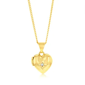 Sterling Silver Gold Plated White Zirconia Heart Locket Shiels