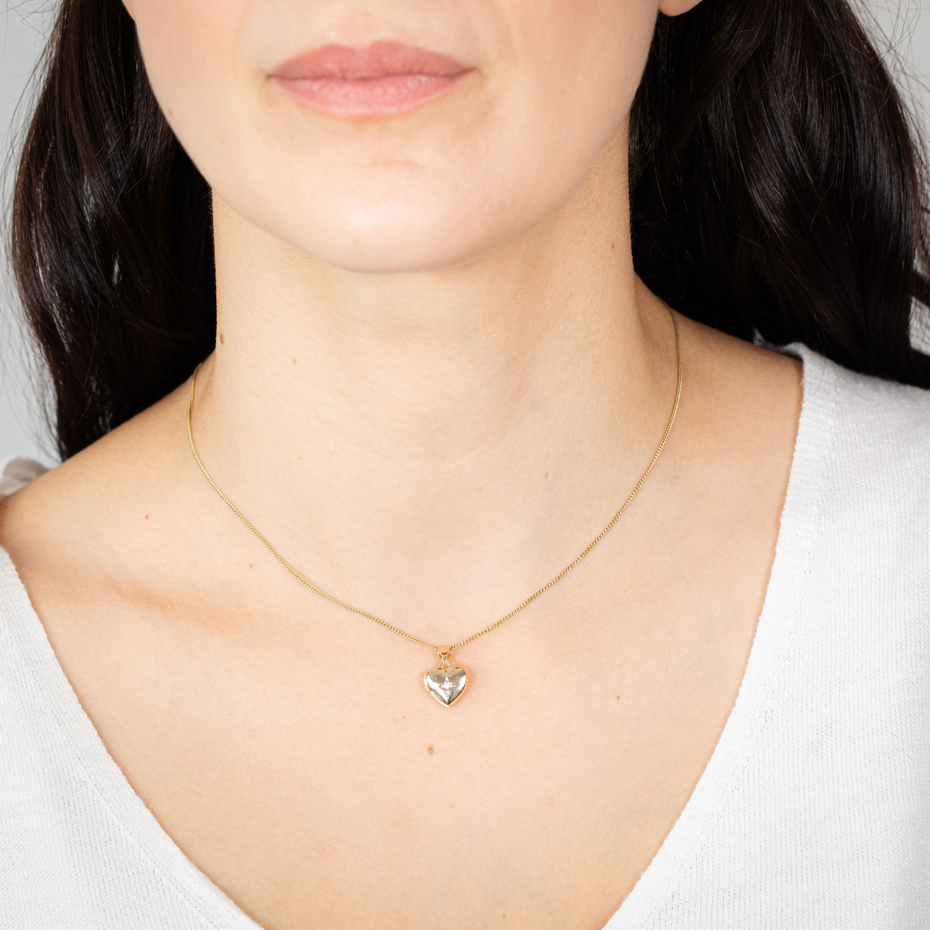Sterling Silver Gold Plated White Zirconia Heart Locket Shiels