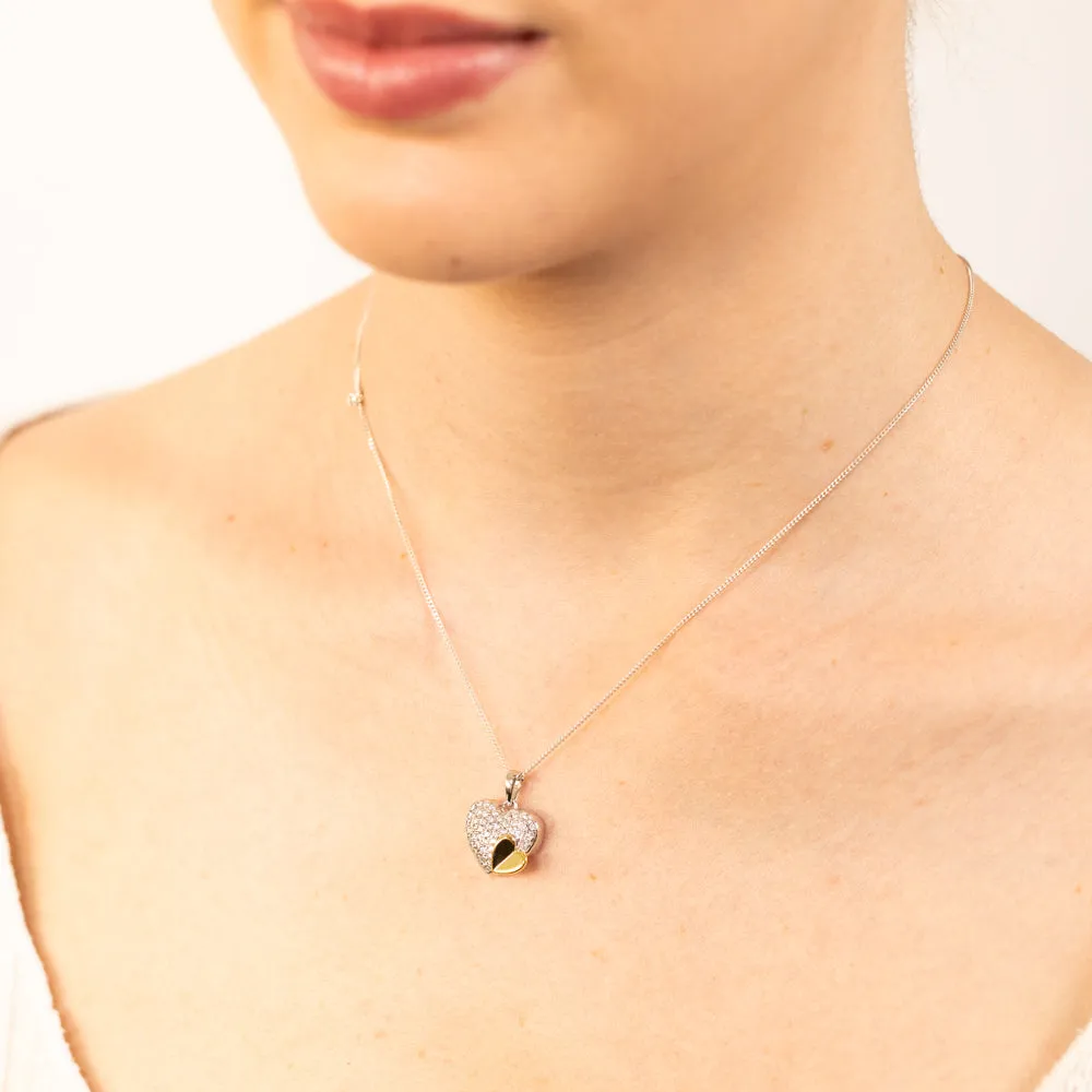 Sterling Silver Gold Plated Zirconia Pave Heart Pendant Shiels