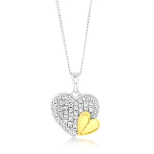 Sterling Silver Gold Plated Zirconia Pave Heart Pendant Shiels