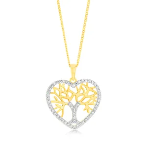 Sterling Silver Gold Plated Zirconia Tree Of Life Heart Pendant Shiels