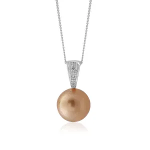 Sterling Silver Golden South Sea approx 10-12mm & Diamond Pendant Shiels