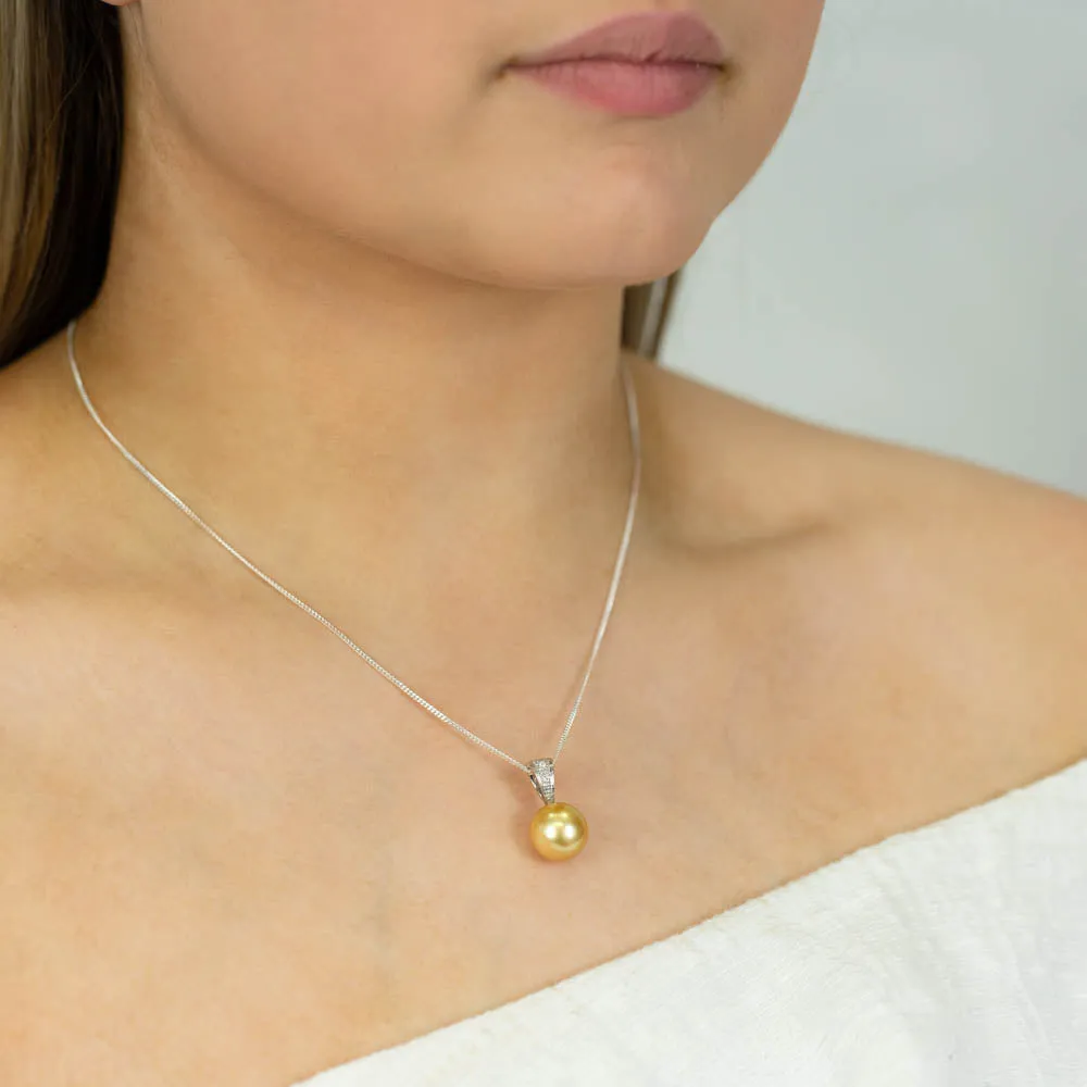 Sterling Silver Golden South Sea approx 10-12mm & Diamond Pendant Shiels