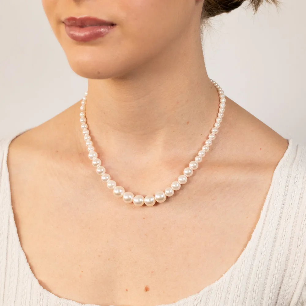 Sterling Silver Graduating Simulated Pearl 41cm Chain Shiels