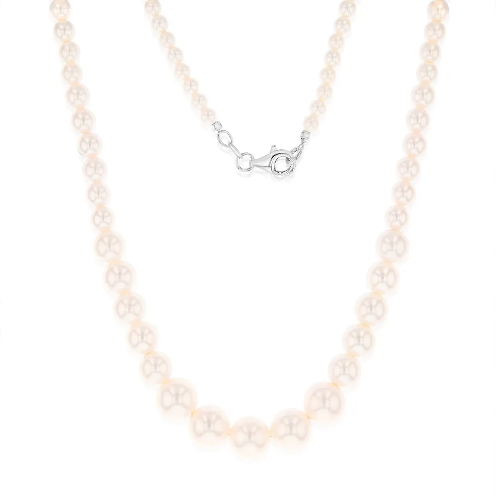 Sterling Silver Graduating Simulated Pearl 41cm Chain Shiels