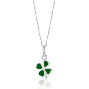Sterling Silver Green Enamel Four Leaf Clover Charm Pendant Shiels