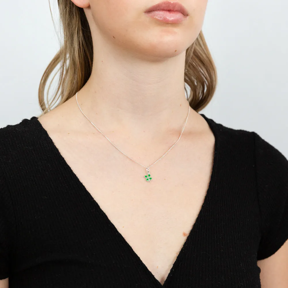 Sterling Silver Green Enamel Four Leaf Clover Charm Pendant Shiels