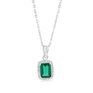 Sterling Silver Green White Zirconia Rectangle Pendant On Chain Shiels
