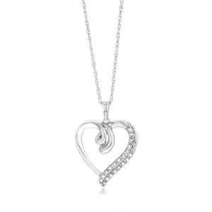 Sterling Silver Heart Pendant with 22 Natural Diamonds on 45cm Chain Shiels