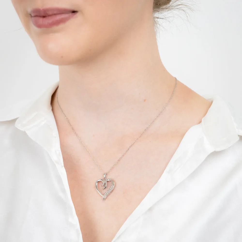 Sterling Silver Heart Pendant with 22 Natural Diamonds on 45cm Chain Shiels