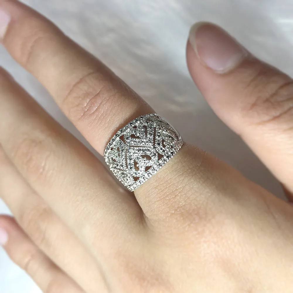 Sterling Silver Hearts Diamond Ring with 1 Brilliant Cut Diamond Shiels