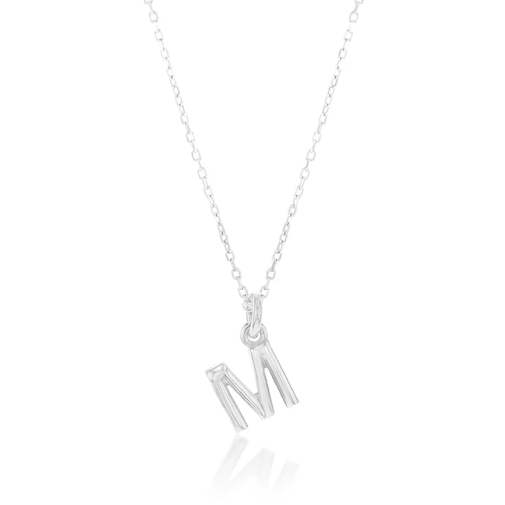 Sterling Silver Initial Letter "M" Pendant On 45cm Chain Shiels