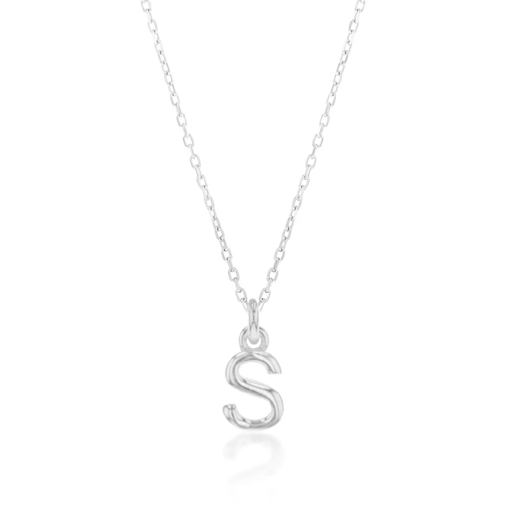 Sterling Silver Initial Letter "S" Pendant on 45cm Chain Shiels
