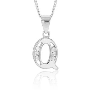 Sterling Silver Initial Zirconia  Initial "Q" Pendant Shiels