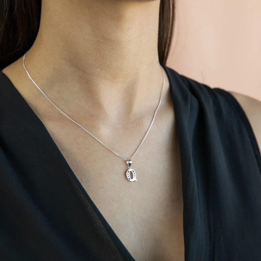Sterling Silver Initial Zirconia  Initial "Q" Pendant Shiels