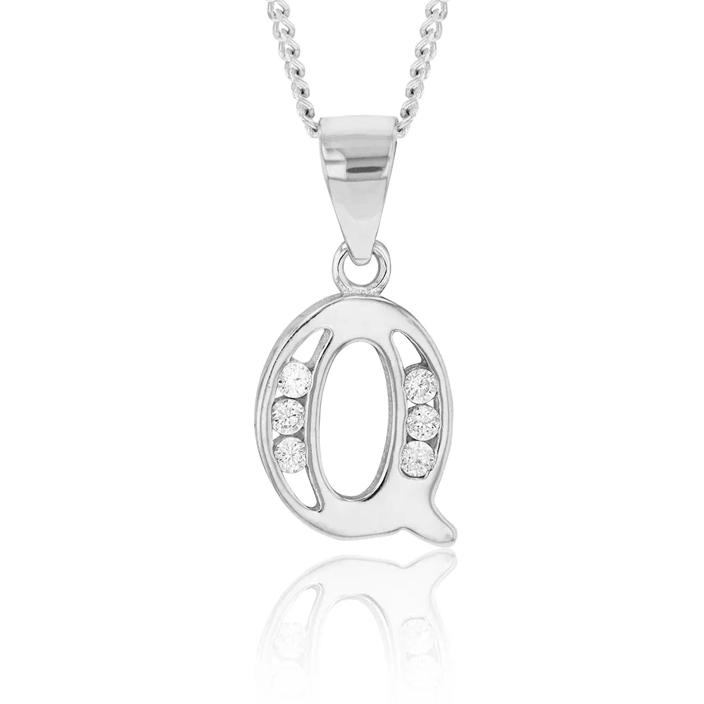 Sterling Silver Initial Zirconia  Initial "Q" Pendant Shiels