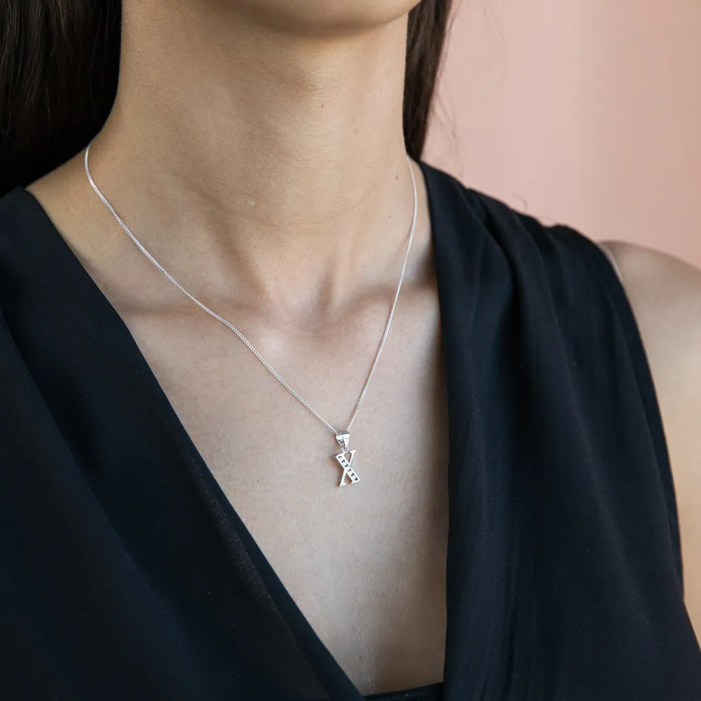 Sterling Silver Initial Zirconia  Initial "X" Pendant Shiels