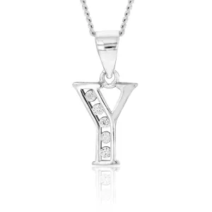 Sterling Silver Initial Zirconia  Initial "Y" Pendant Shiels