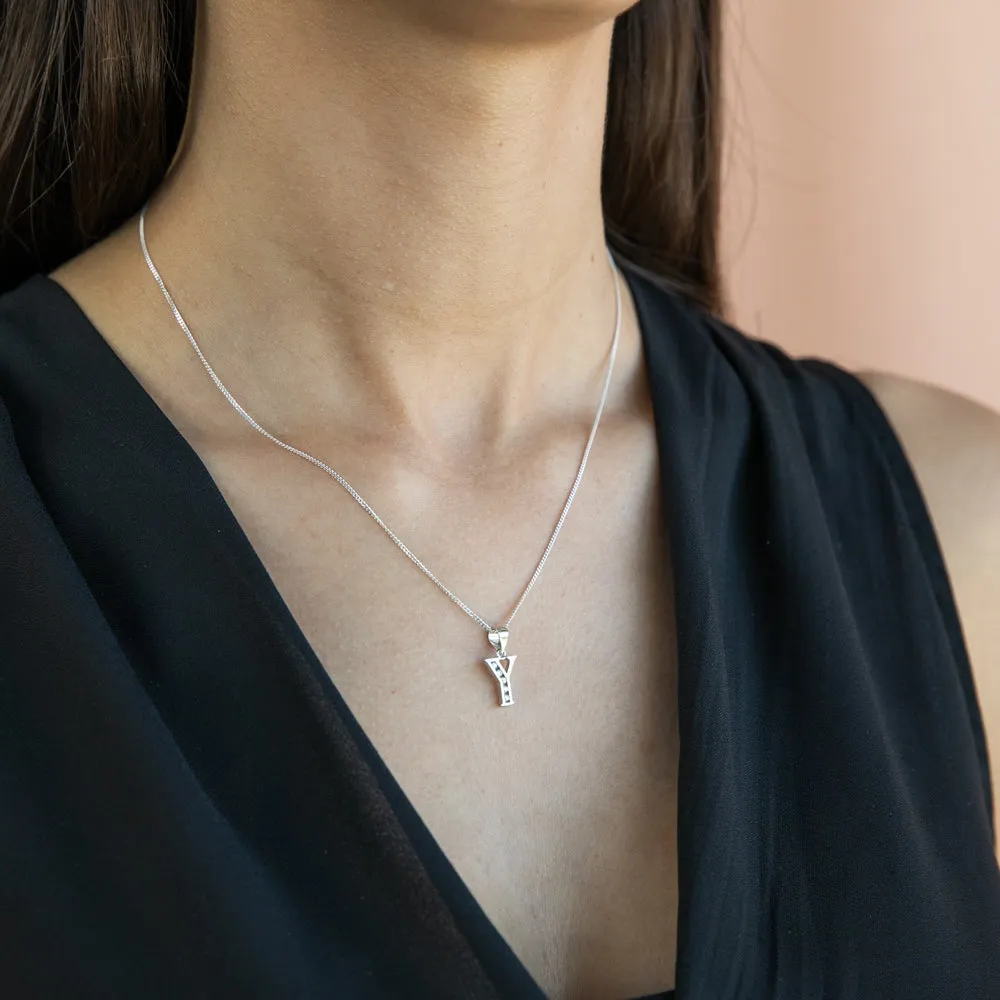 Sterling Silver Initial Zirconia  Initial "Y" Pendant Shiels