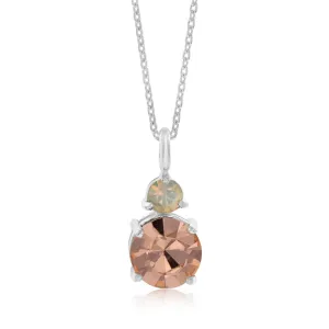 Sterling Silver Light Peach Stone And White Opal Glass Pendant With 45cm Chain Shiels
