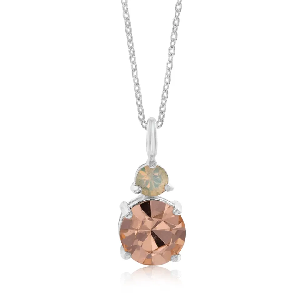 Sterling Silver Light Peach Stone And White Opal Glass Pendant With 45cm Chain Shiels