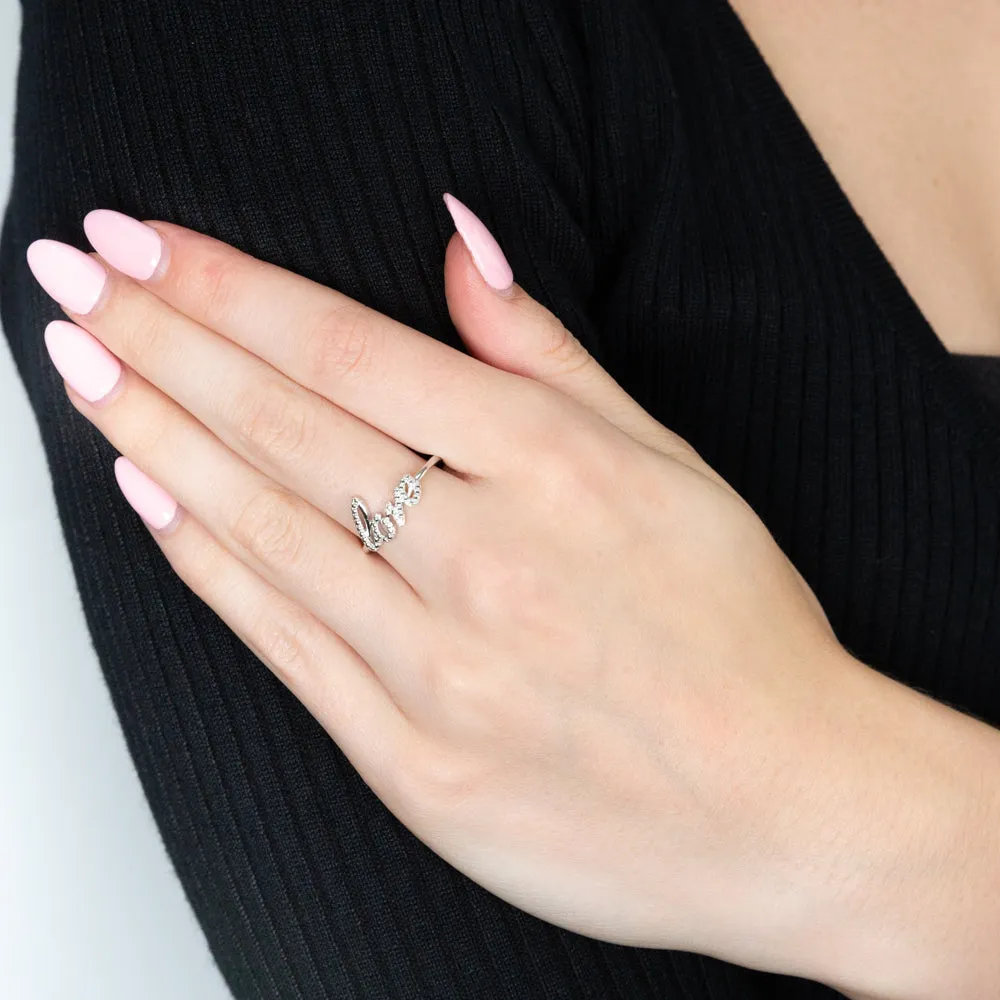 Sterling Silver Love Diamond Ring with 1 Brilliant Cut Diamond Shiels
