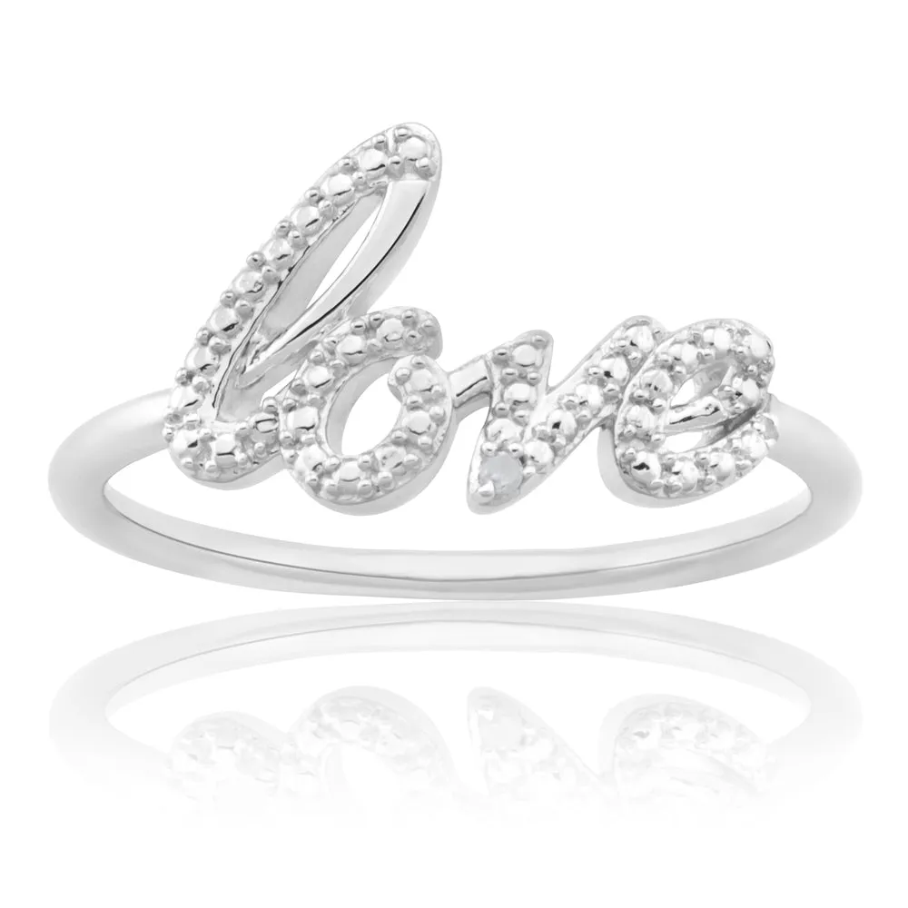 Sterling Silver Love Diamond Ring with 1 Brilliant Cut Diamond Shiels