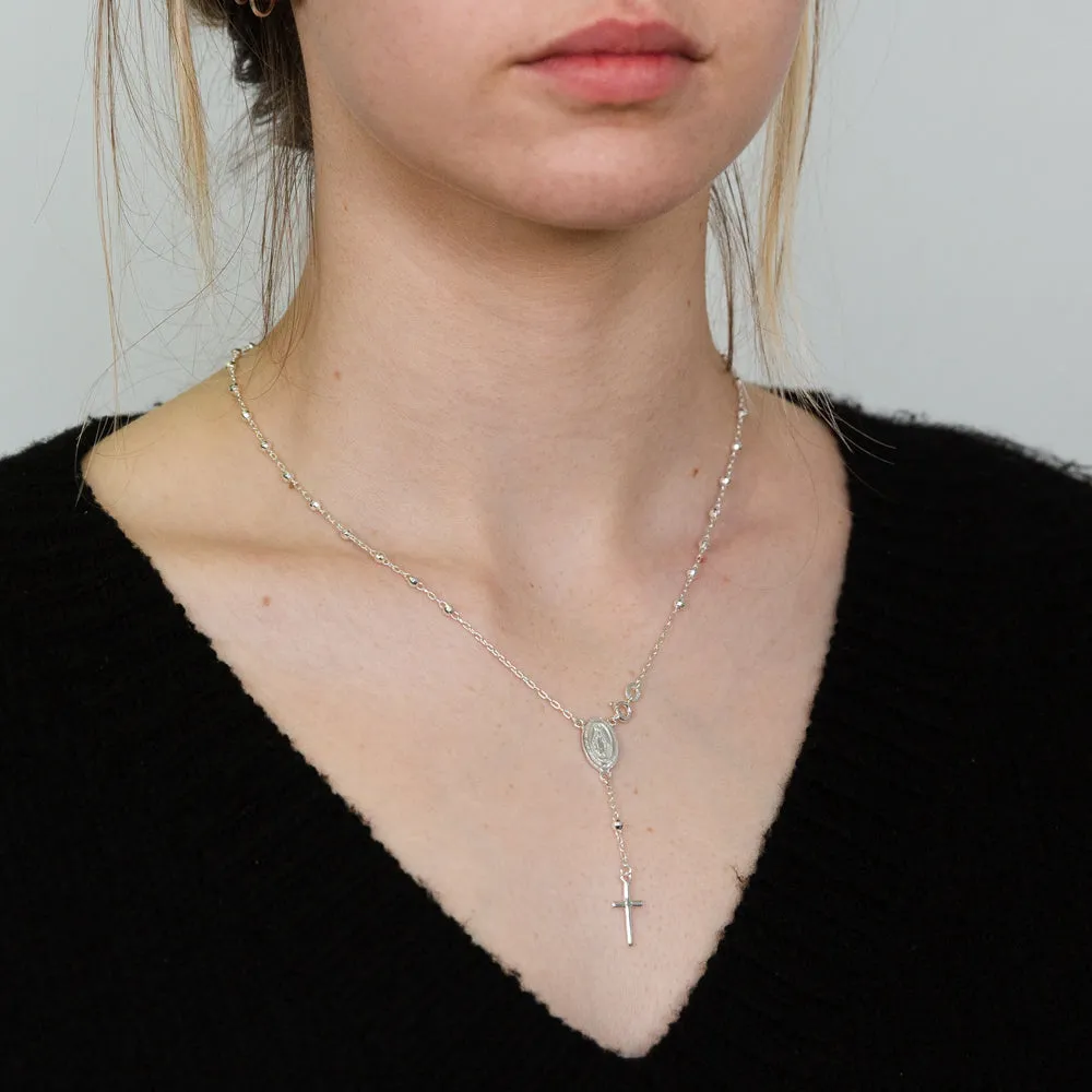 Sterling Silver Madonna And Cross Rosary 45cm Chain Shiels