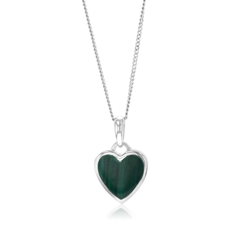 Sterling Silver Malachite Coloured Stone Heart Pendant Shiels