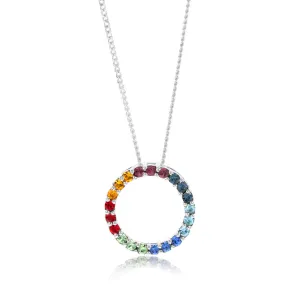 Sterling Silver Multicolour Crystals Circle Of Life Pendant On 45cm Chain Shiels