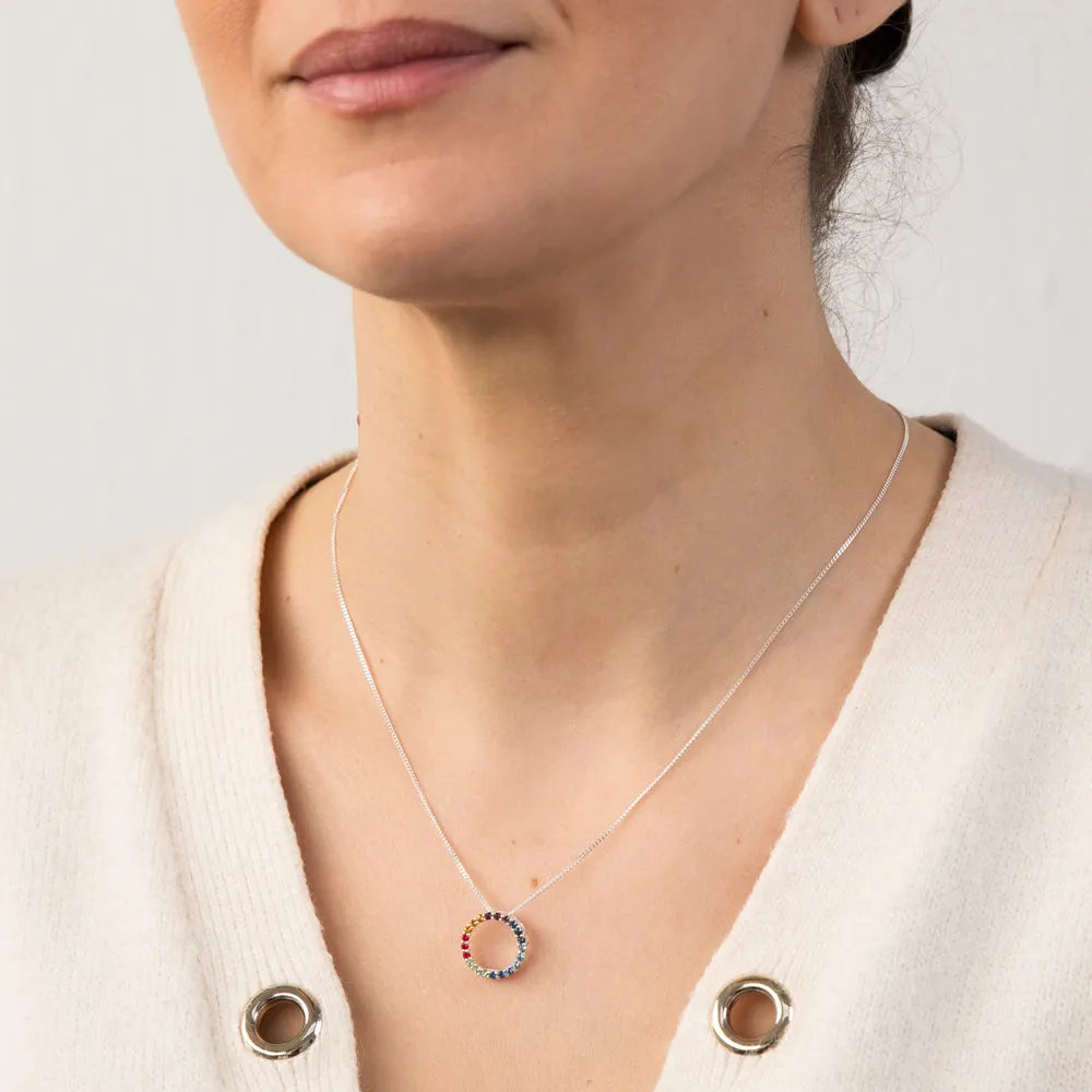 Sterling Silver Multicolour Crystals Circle Of Life Pendant On 45cm Chain Shiels