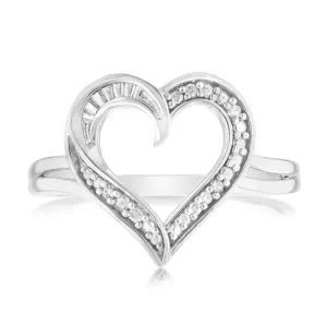 Sterling Silver Open Heart Ring with 4 Brilliant Diamonds Shiels