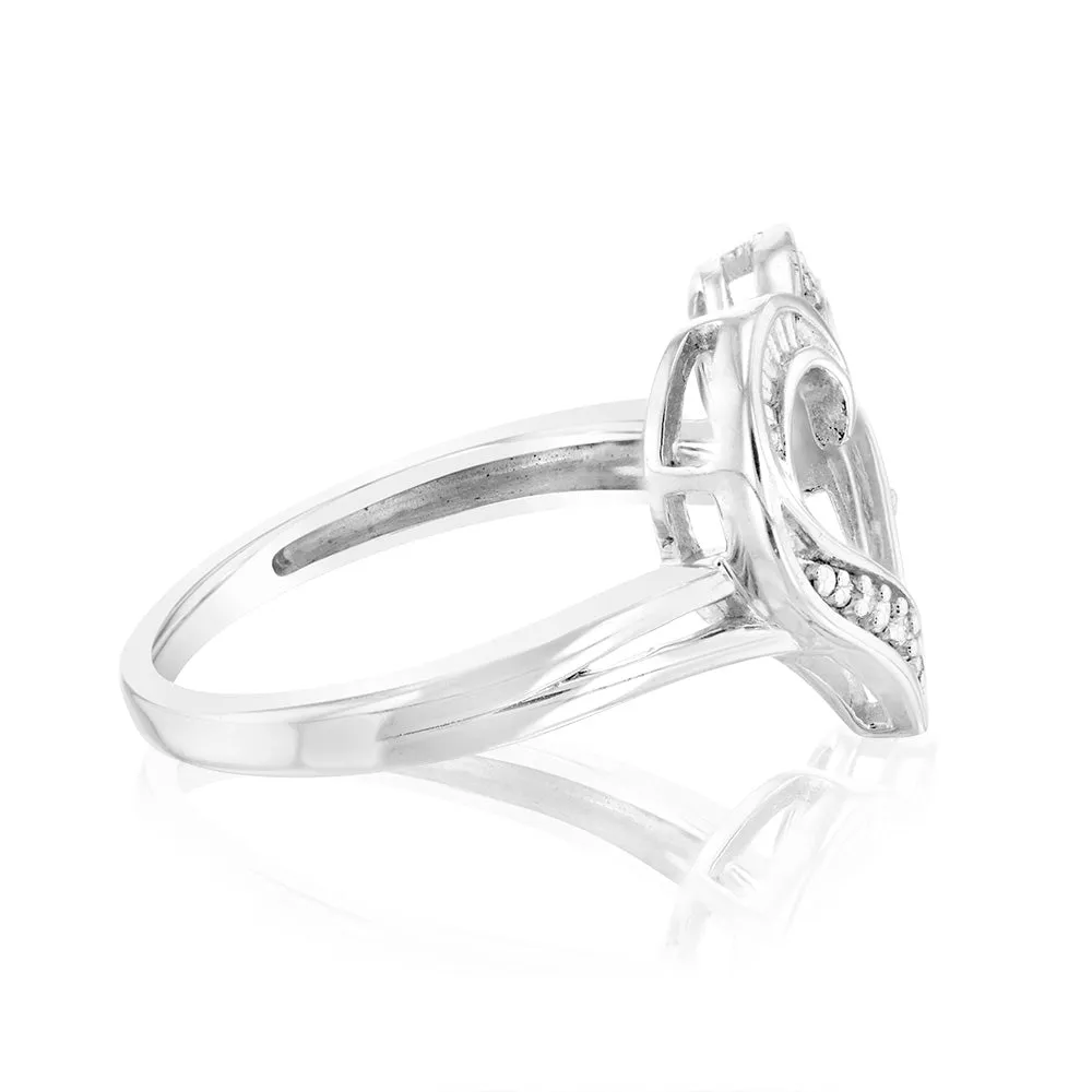Sterling Silver Open Heart Ring with 4 Brilliant Diamonds Shiels