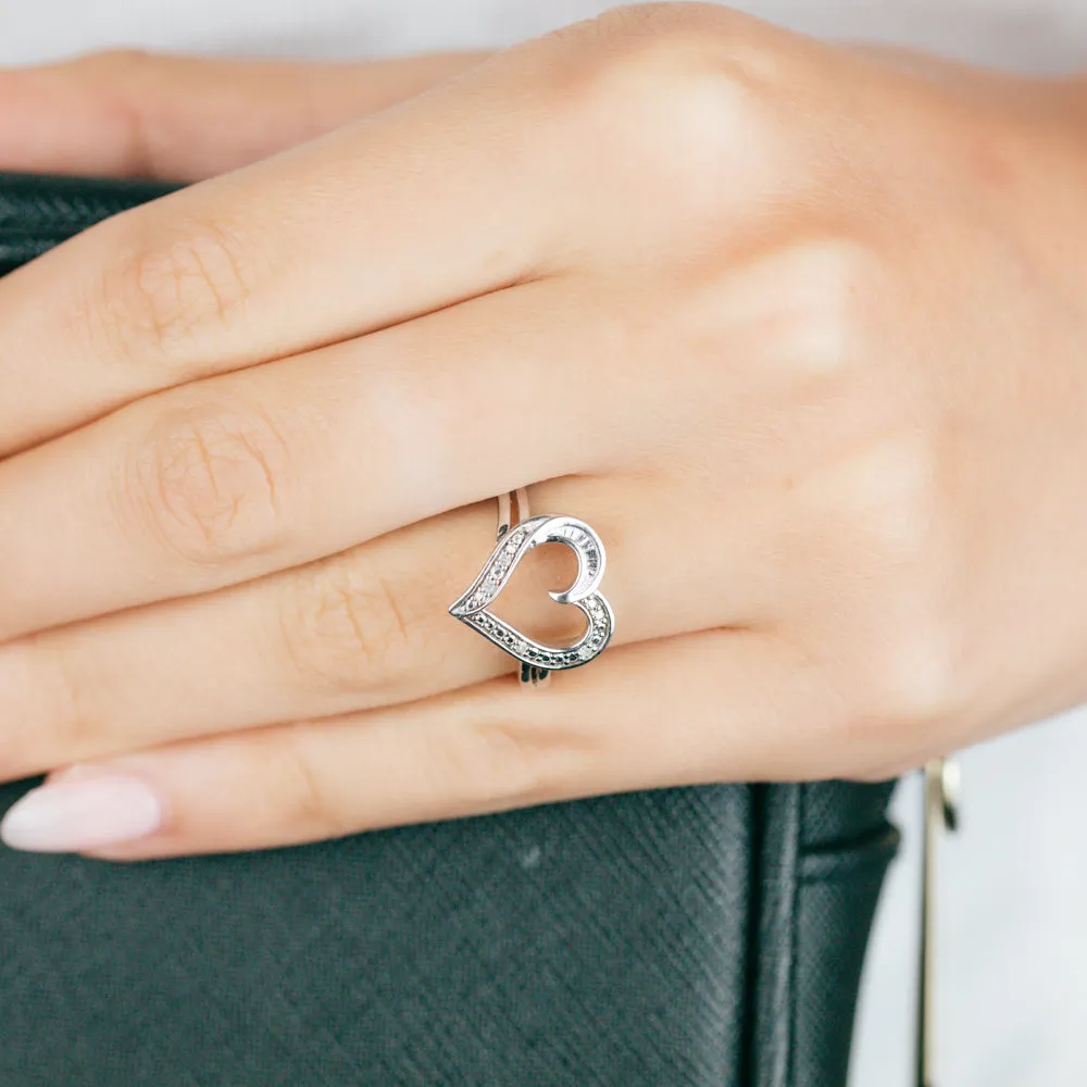 Sterling Silver Open Heart Ring with 4 Brilliant Diamonds Shiels