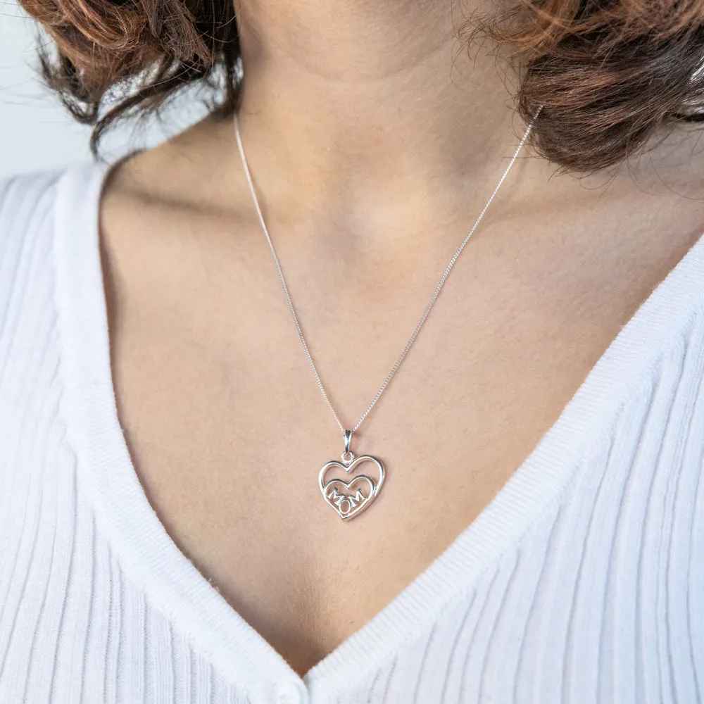 Sterling Silver Open Twin Hearts MOM Pendant Shiels