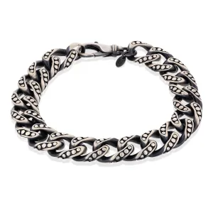Sterling Silver Oxidised 13mm Dot Pattern Curb 23cm Bracelet Shiels