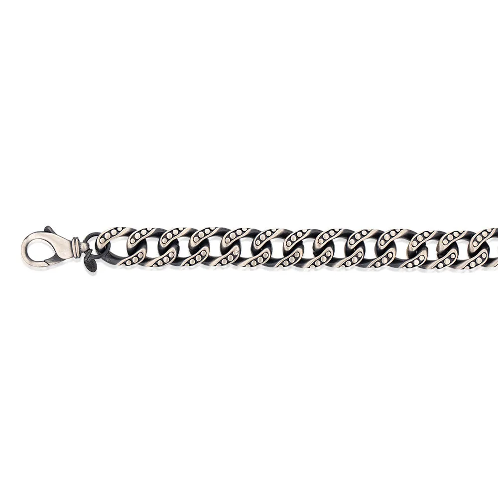 Sterling Silver Oxidised 13mm Dot Pattern Curb 23cm Bracelet Shiels