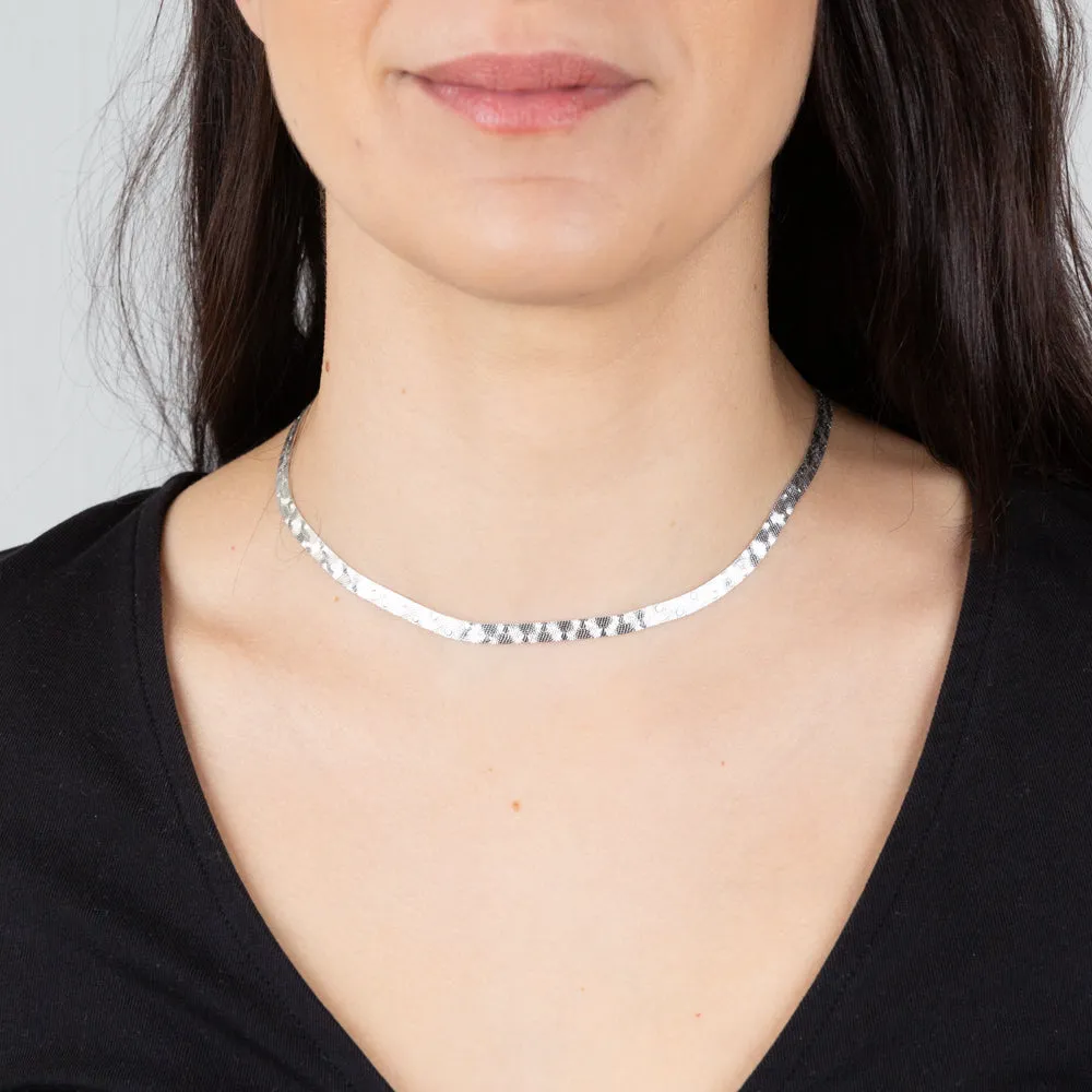 Sterling Silver Patterned 40cm Choker Chain Shiels