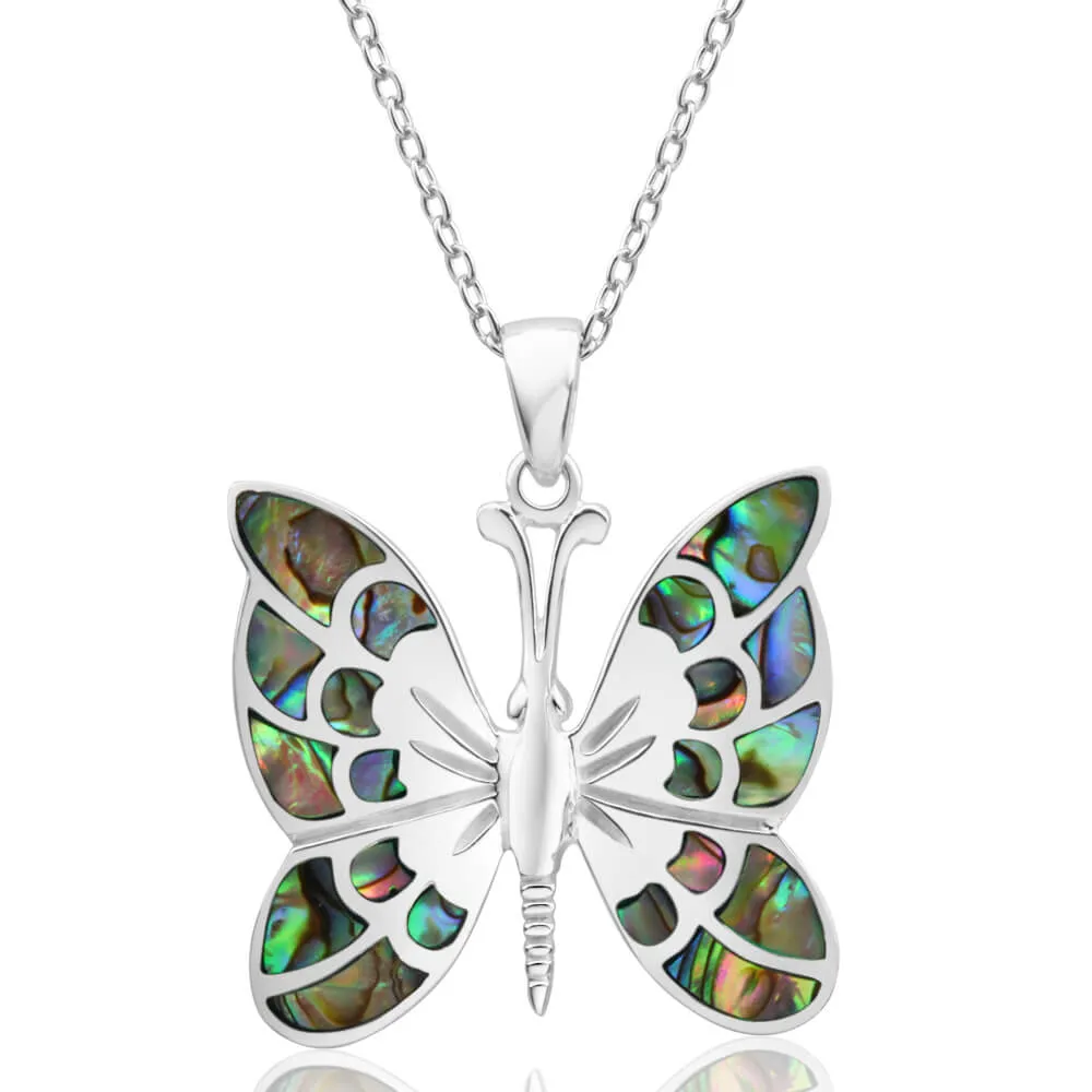 Sterling Silver Pava Shell Butterfly Pendant Shiels