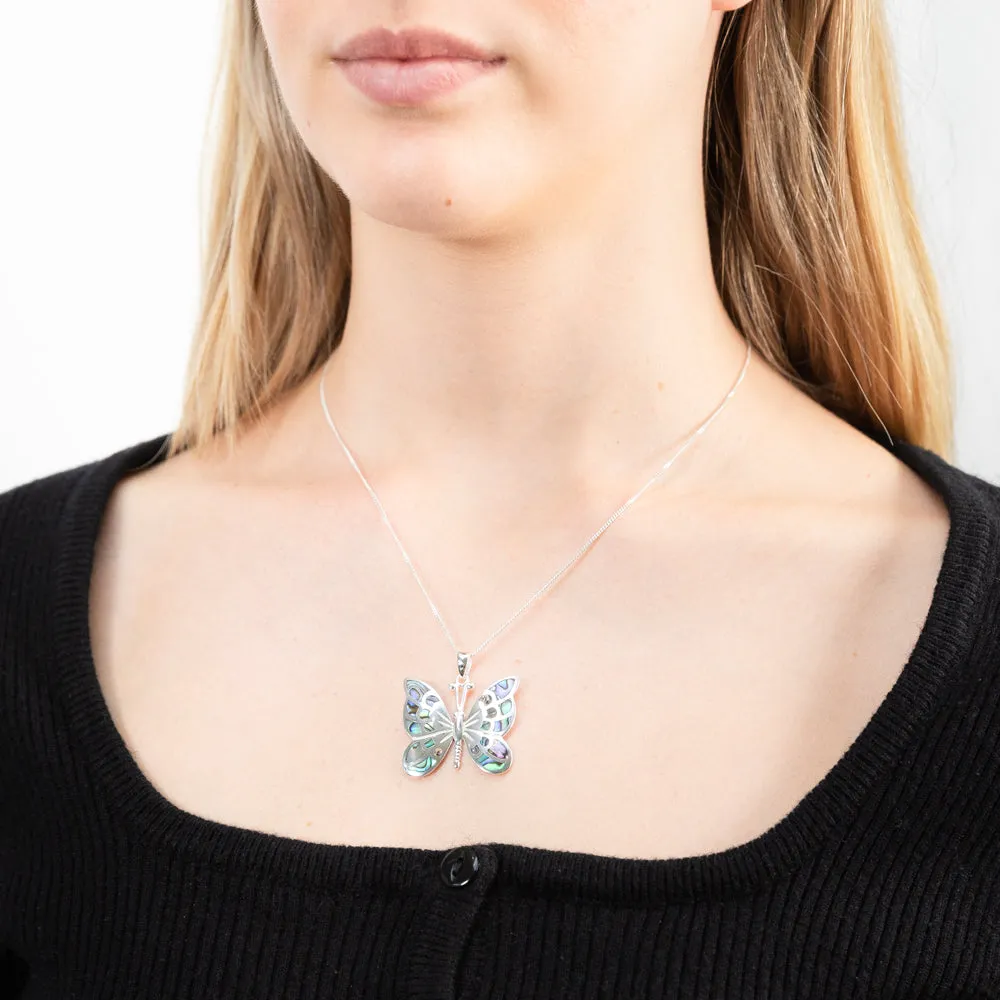 Sterling Silver Pava Shell Butterfly Pendant Shiels
