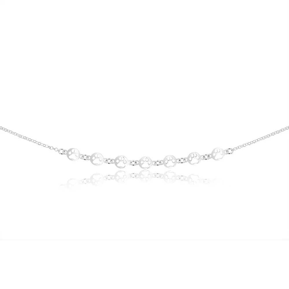 Sterling Silver Paw Mark Discs On 45cm Chain Shiels