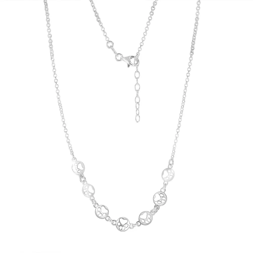 Sterling Silver Paw Mark Discs On 45cm Chain Shiels